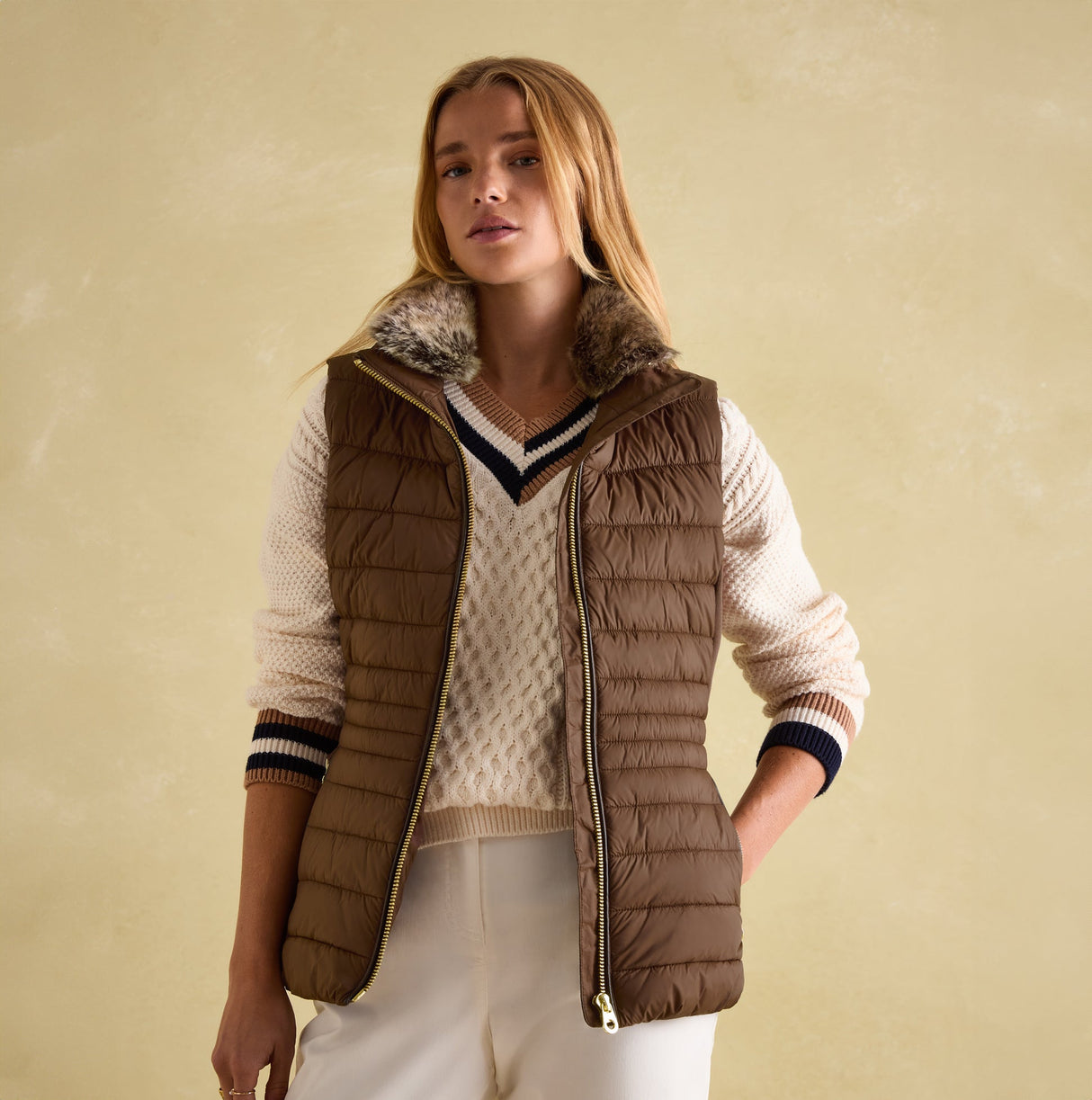 Joules BECKLEY Womens Padded Showerproof Gilet Chestnut
