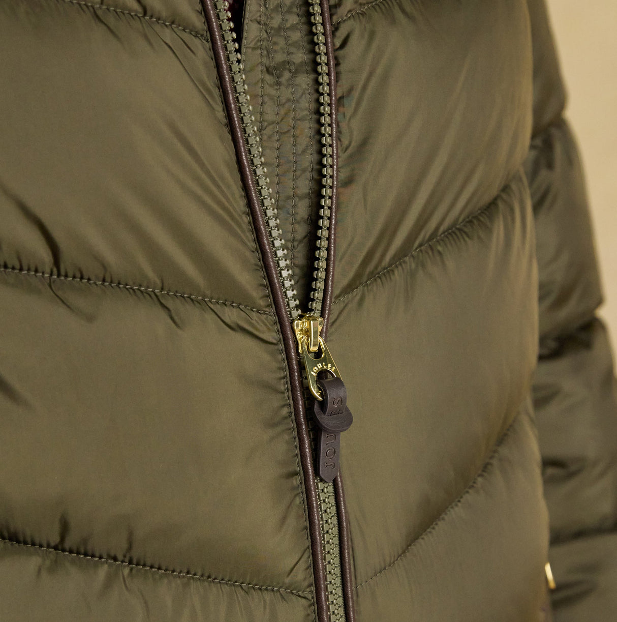 Joules MOORSDALE Womens Mid Length Showerproof Padded Coat with Hood Khaki