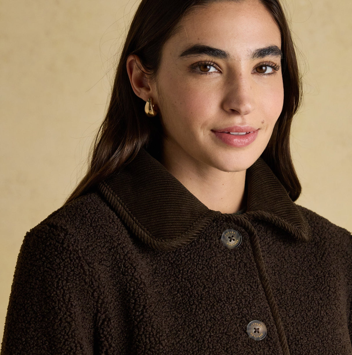 Joules SADIE Womens Collared Fleece Jacket Chocolate Brown