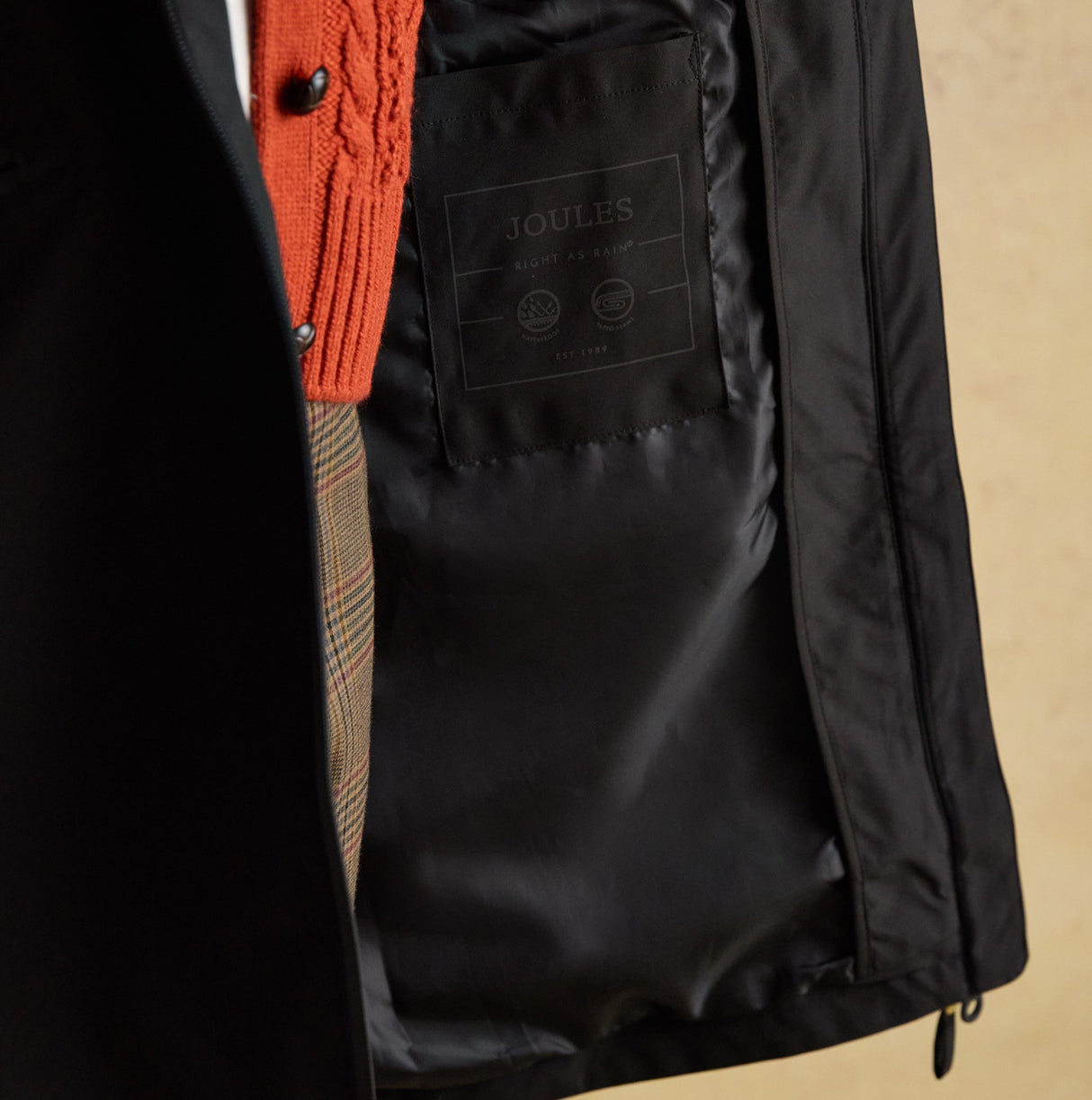 Joules RAINAWAY Womens Lightweight Waterproof Longline Raincoat with Hood Black