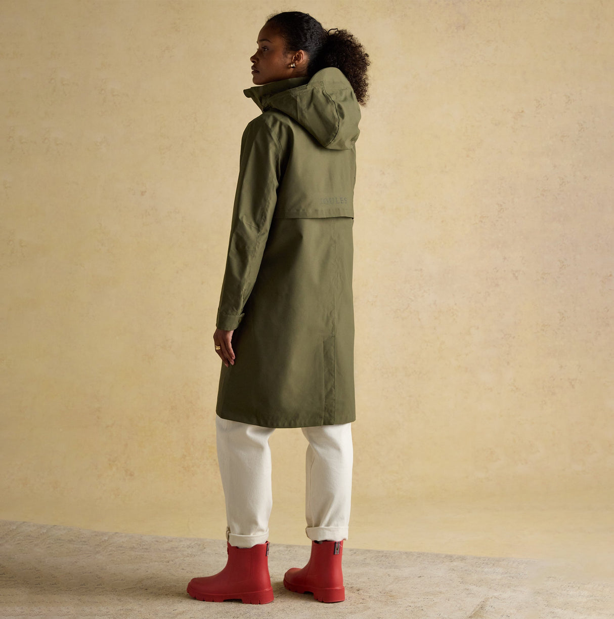 Joules RAINAWAY Womens Lightweight Waterproof Longline Raincoat with Hood Green