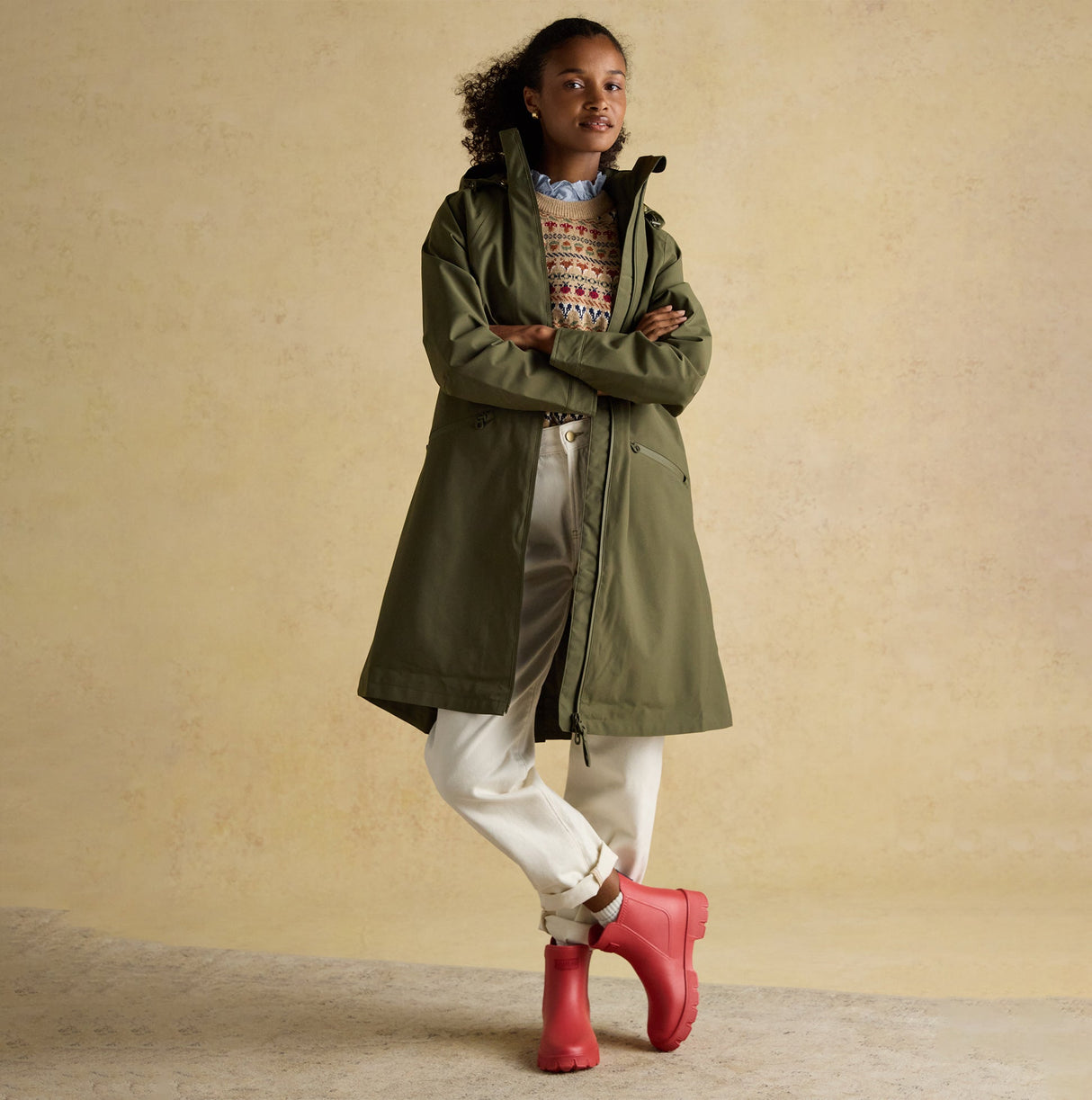 Joules RAINAWAY Womens Lightweight Waterproof Longline Raincoat with Hood Green