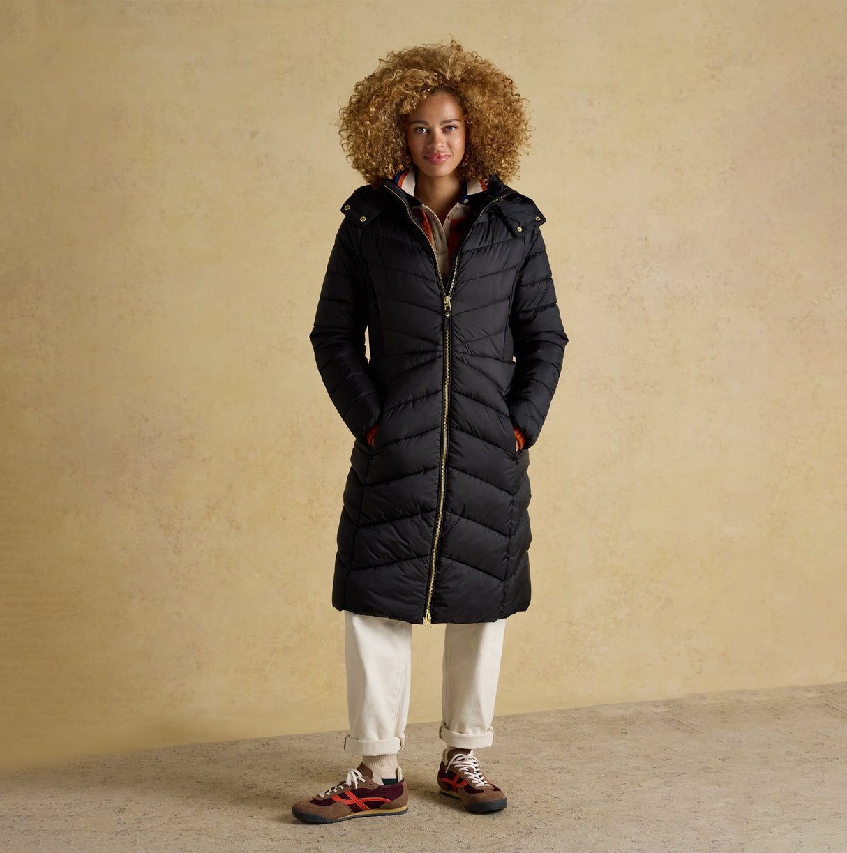Joules PEMBURY Womens Showerproof Longline Padded Coat with Hood Black