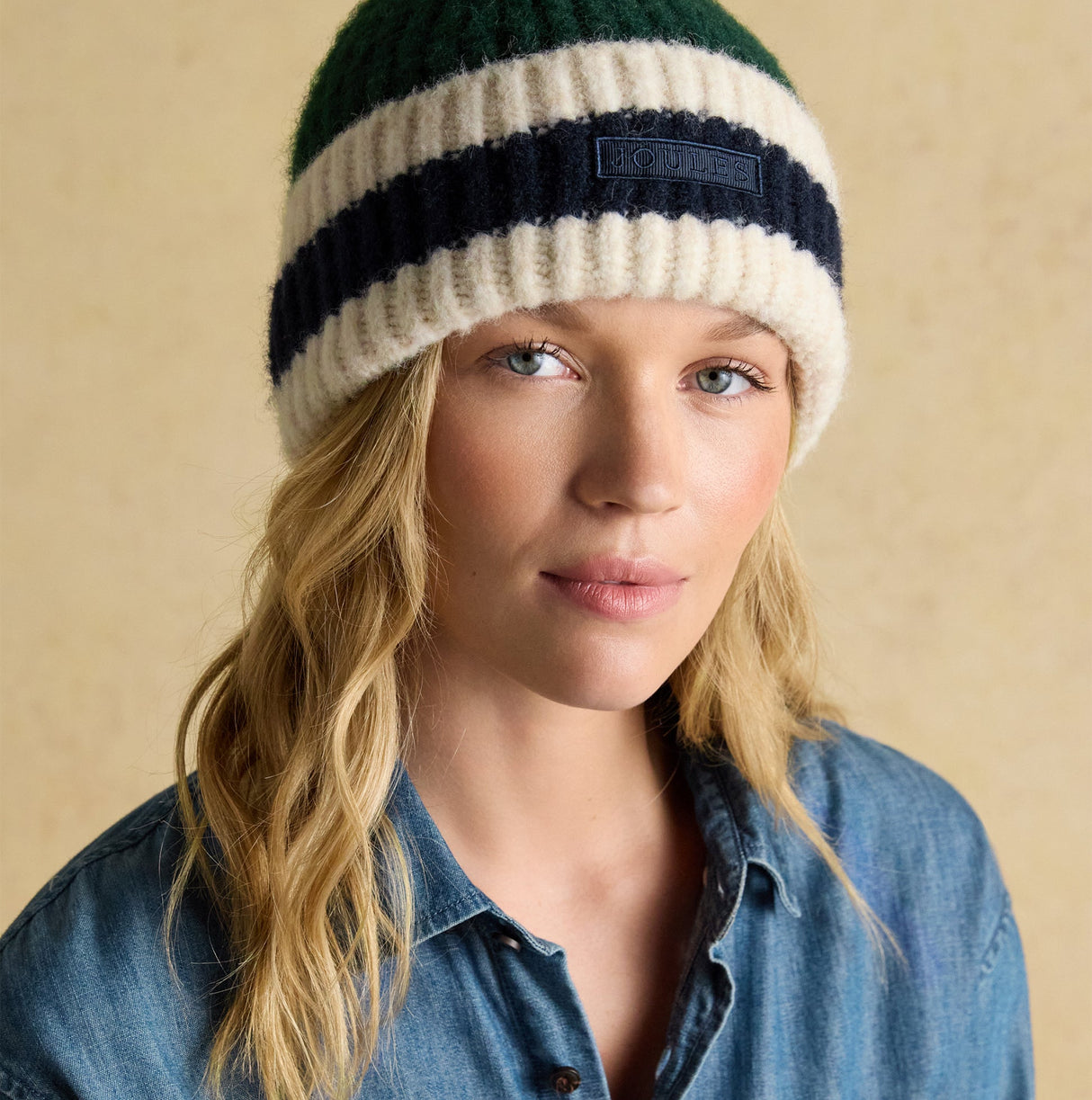 Joules POPLEY STRIPE Womens Beanie Green/Blue