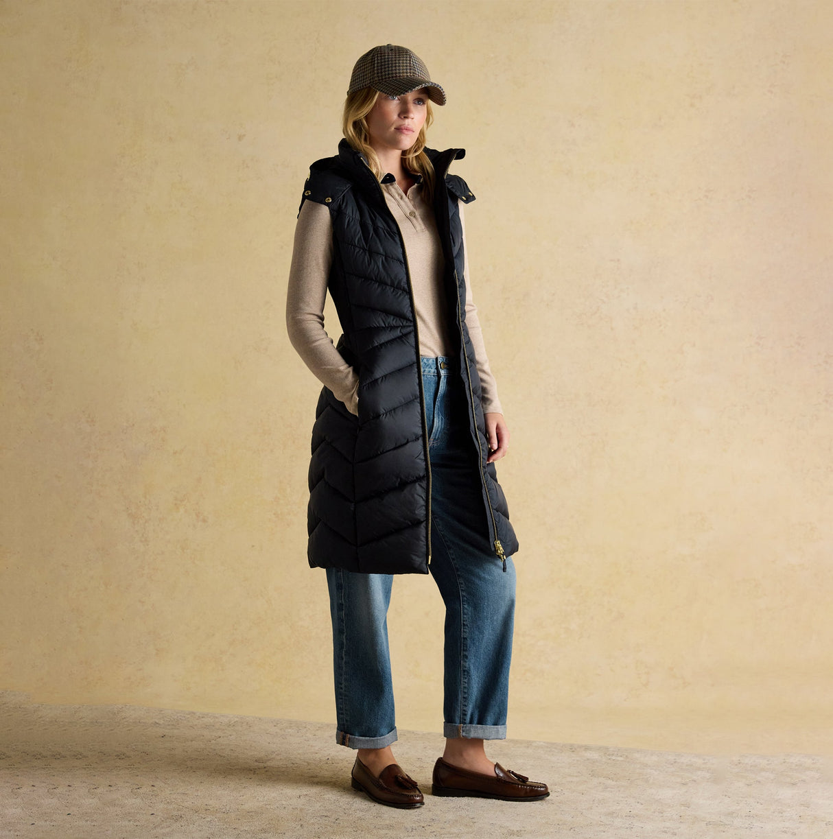 Joules PEMBURY Longline Showerproof Padded Gilet with Hood Navy