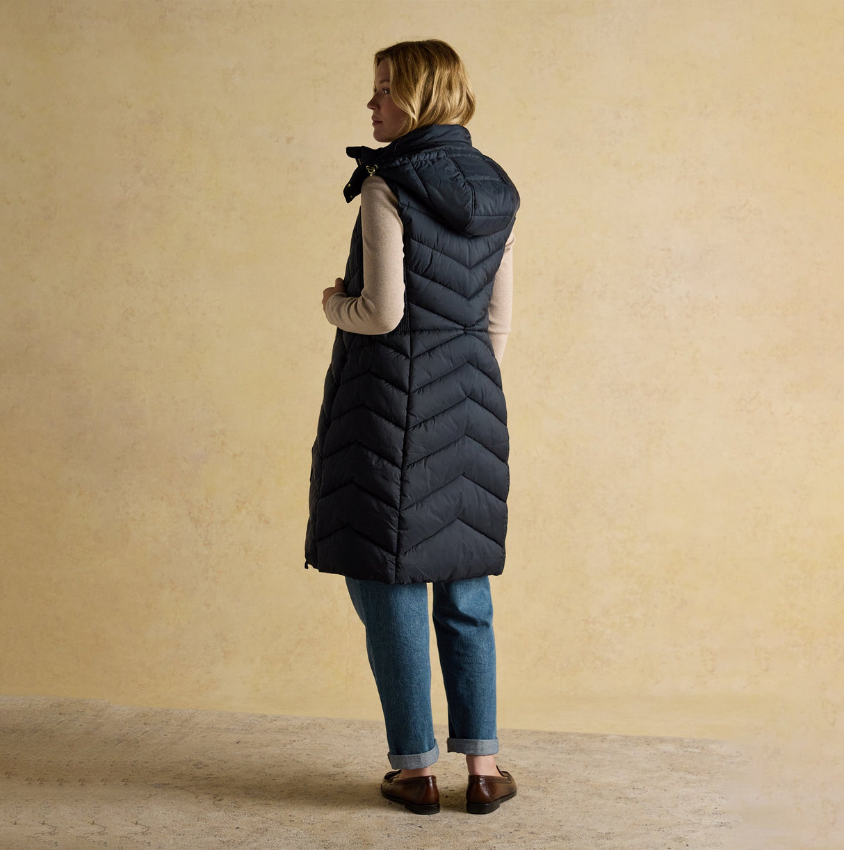 Joules PEMBURY Longline Showerproof Padded Gilet with Hood Navy