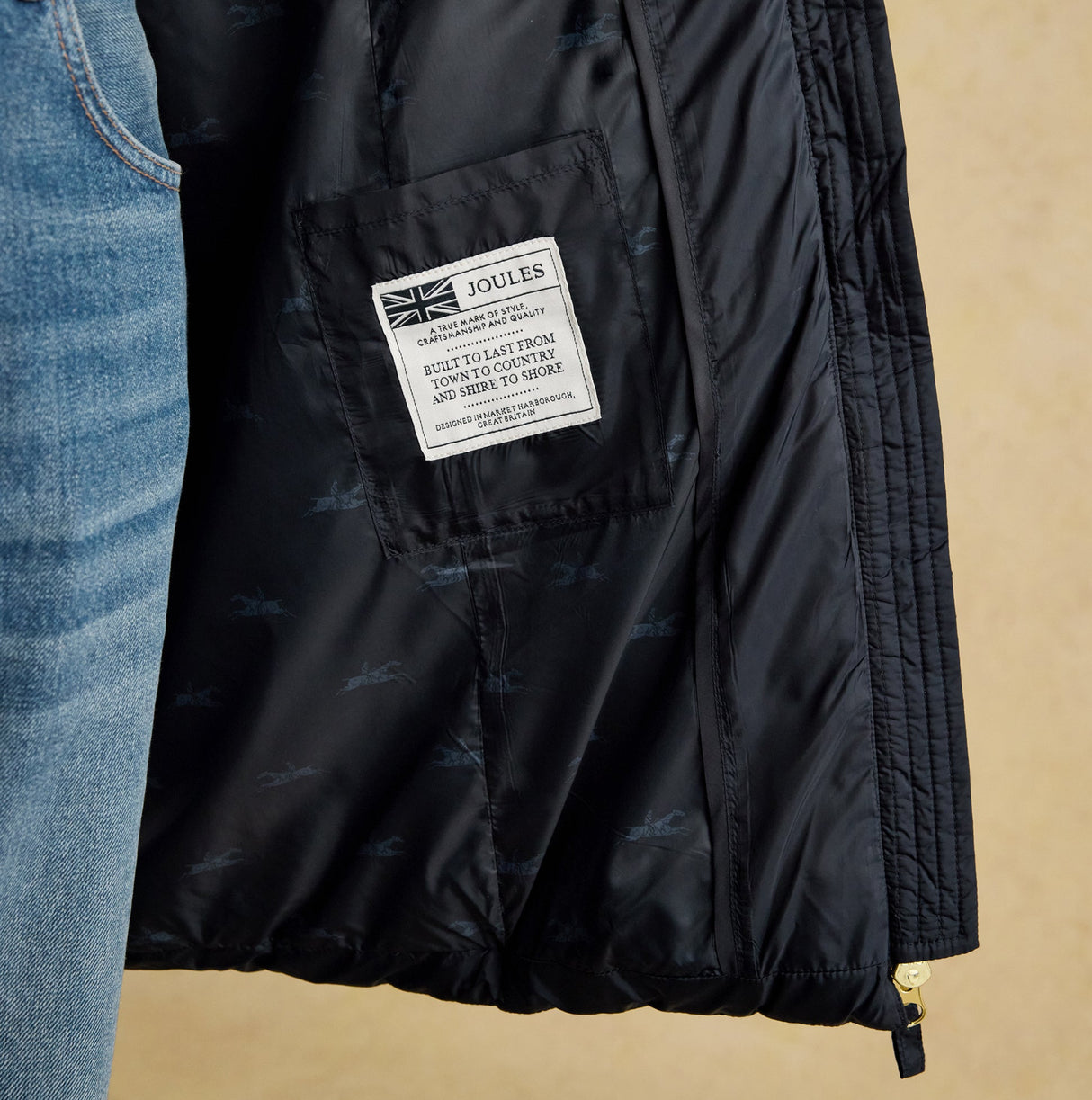 Joules PEMBURY Longline Showerproof Padded Gilet with Hood Navy