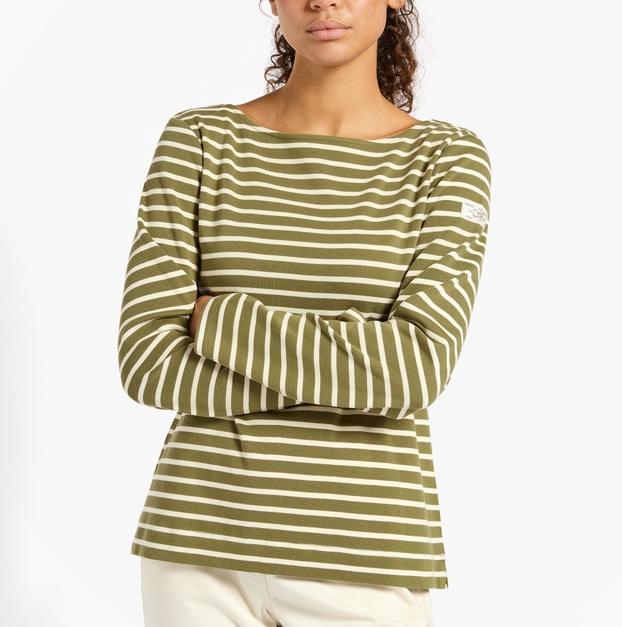 Joules HARBOUR Boat Neck 100% Cotton Breton Top Green Stripe