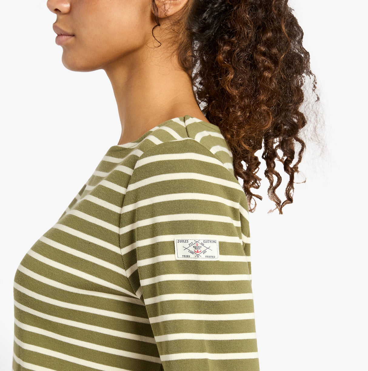 Joules HARBOUR Boat Neck 100% Cotton Breton Top Green Stripe