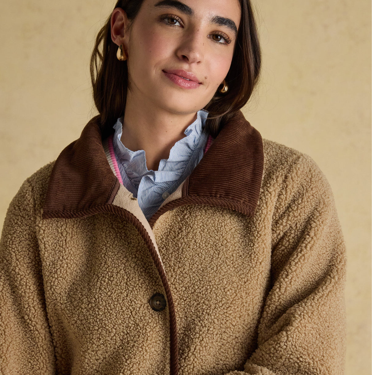 Joules SADIE LONGLINE Womens Longline Fleece Jacket Neutral