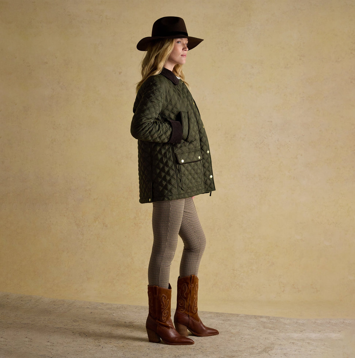 Joules BEATRIX Womens Showerproof Quilted Coat Khaki Green