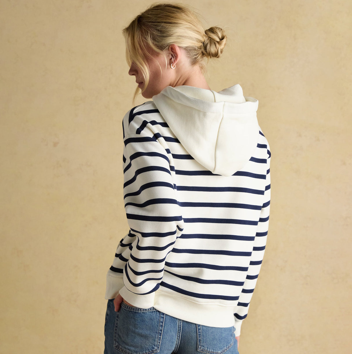 Joules MILBOURNE Womens Hoodie Cream/Navy Stripe
