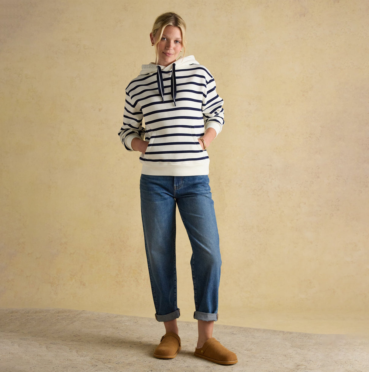 Joules MILBOURNE Womens Hoodie Cream/Navy Stripe