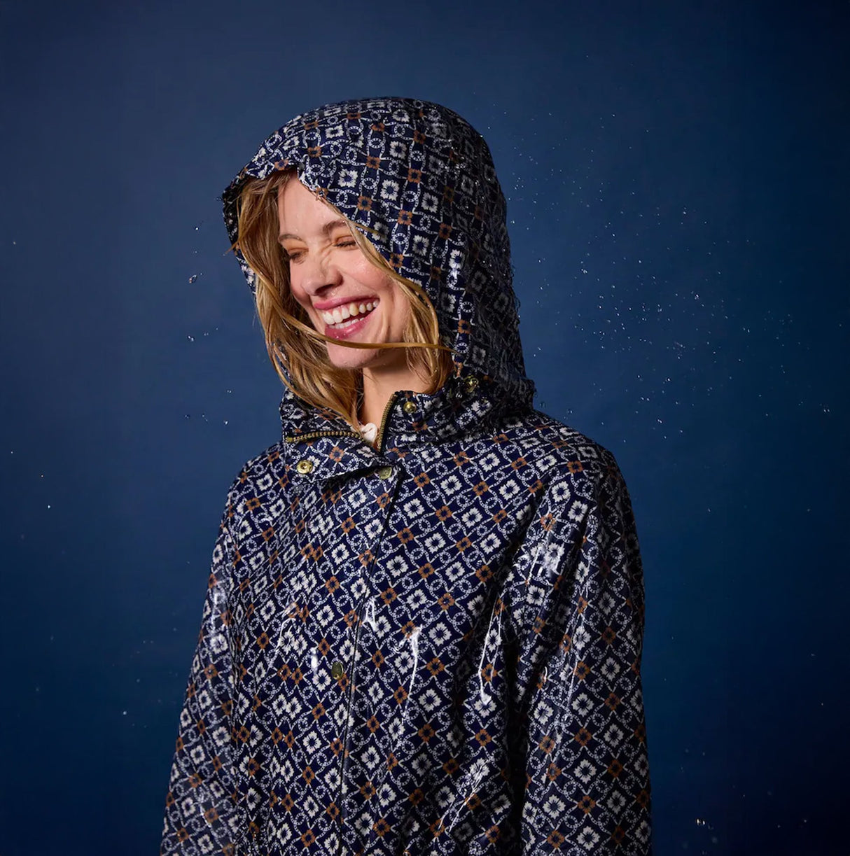 Joules Holkham Womens Waterproof Packable Raincoat With Hood Navy