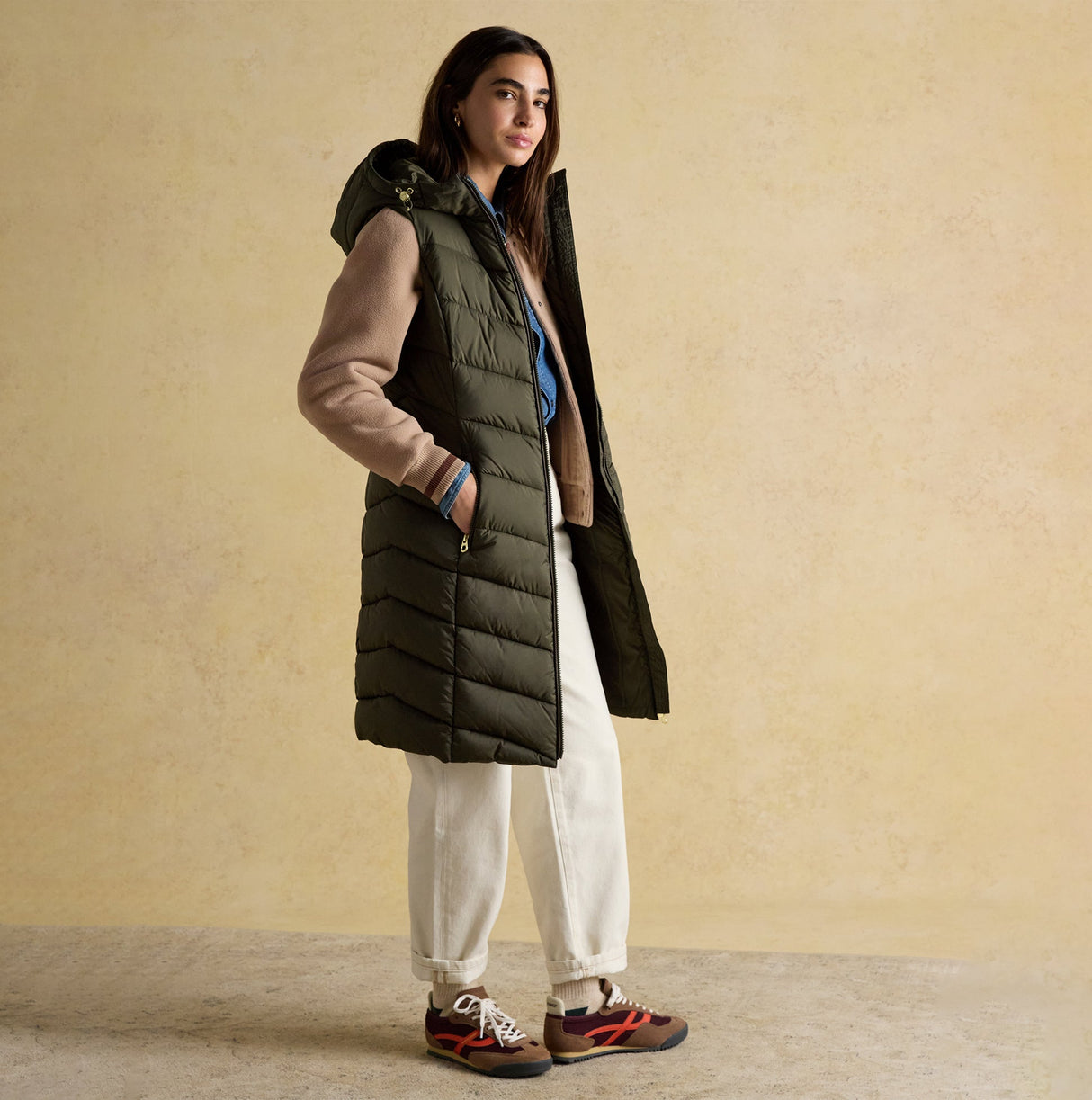 Joules MOORSDALE Womens Longline Showerproof Padded Gilet Green