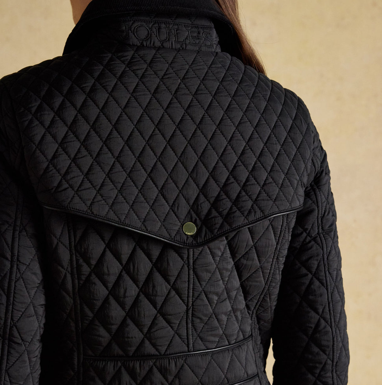 Joules ROSEWELL Longline Quilted Showerproof Coat with Collar Black