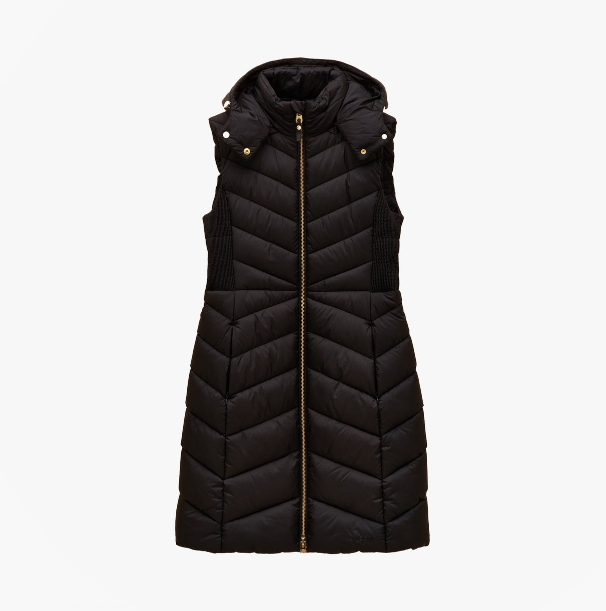 Joules PEMBURY Black Longline Showerproof Padded Gilet with Hood Black