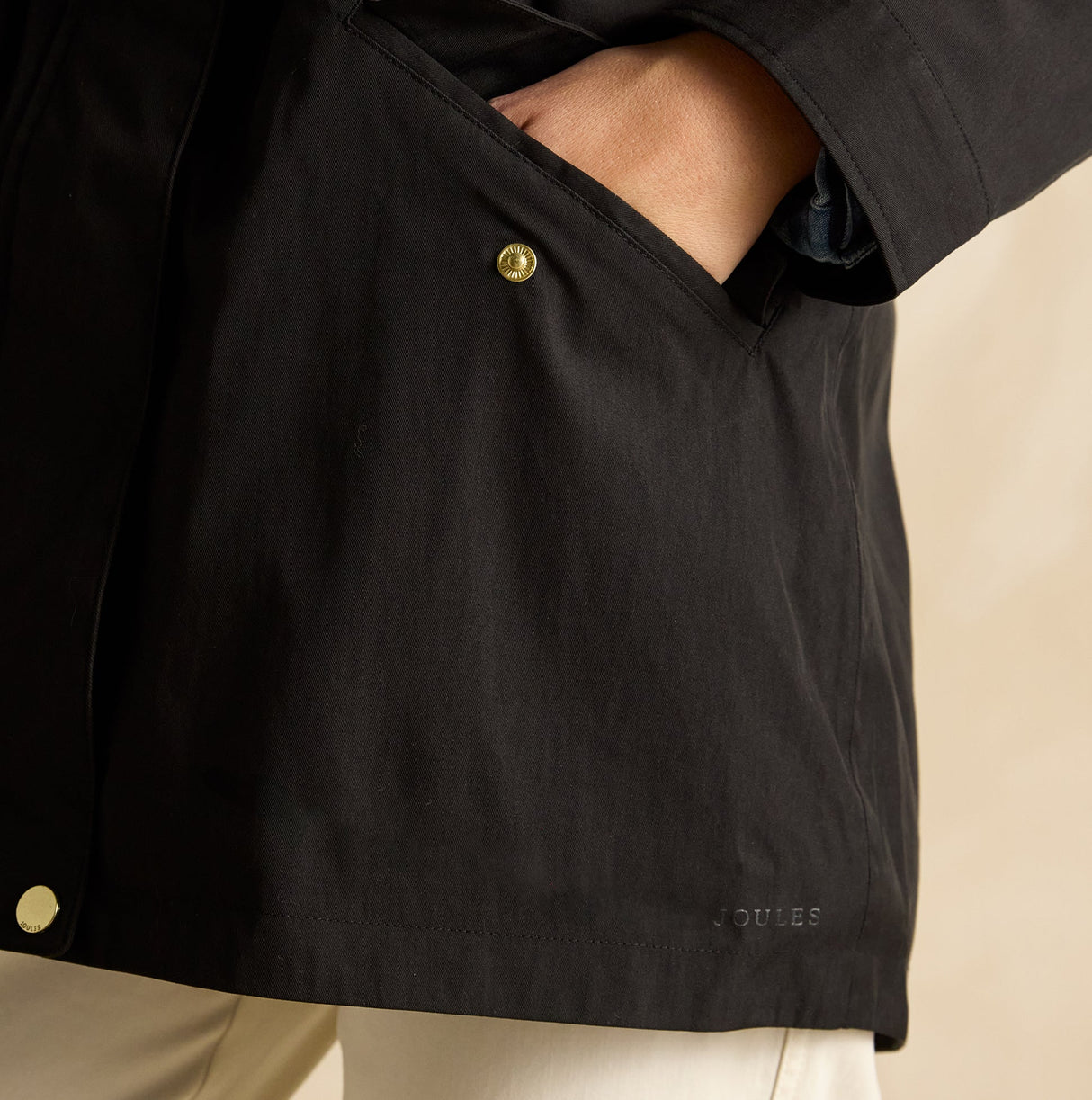 Joules PORTWELL Waterproof Hoodie Raincoat With Adjustable Waist Black