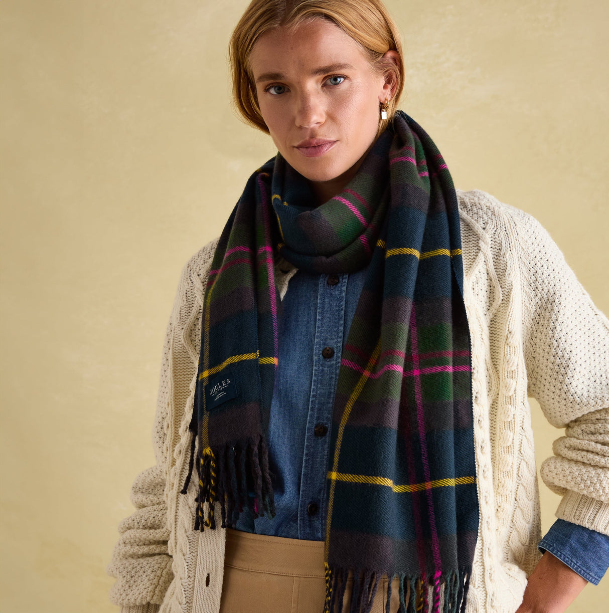 Joules LANGTREE Womens Scarf Navy Check