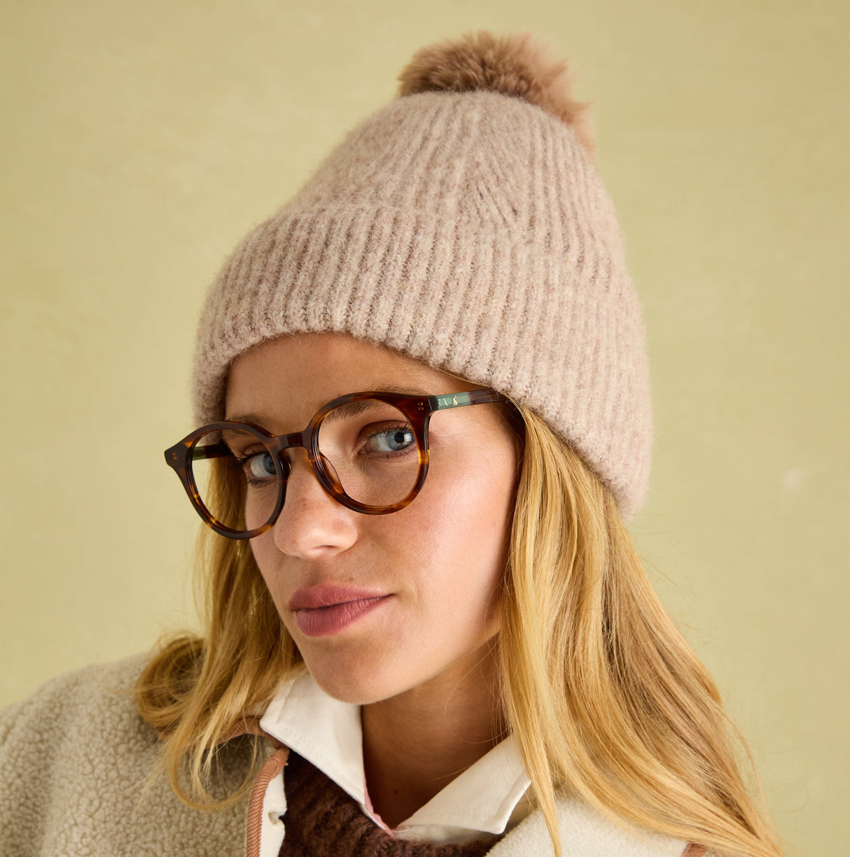 Joules EFFIE Womens Knitted Bobble Hat Camel