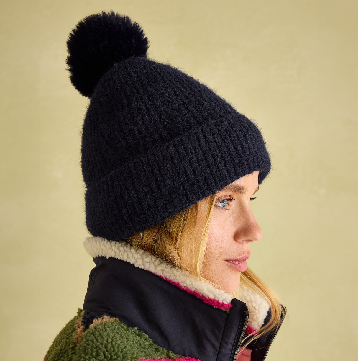 Joules EFFIE Womens Knitted Bobble Hat Navy