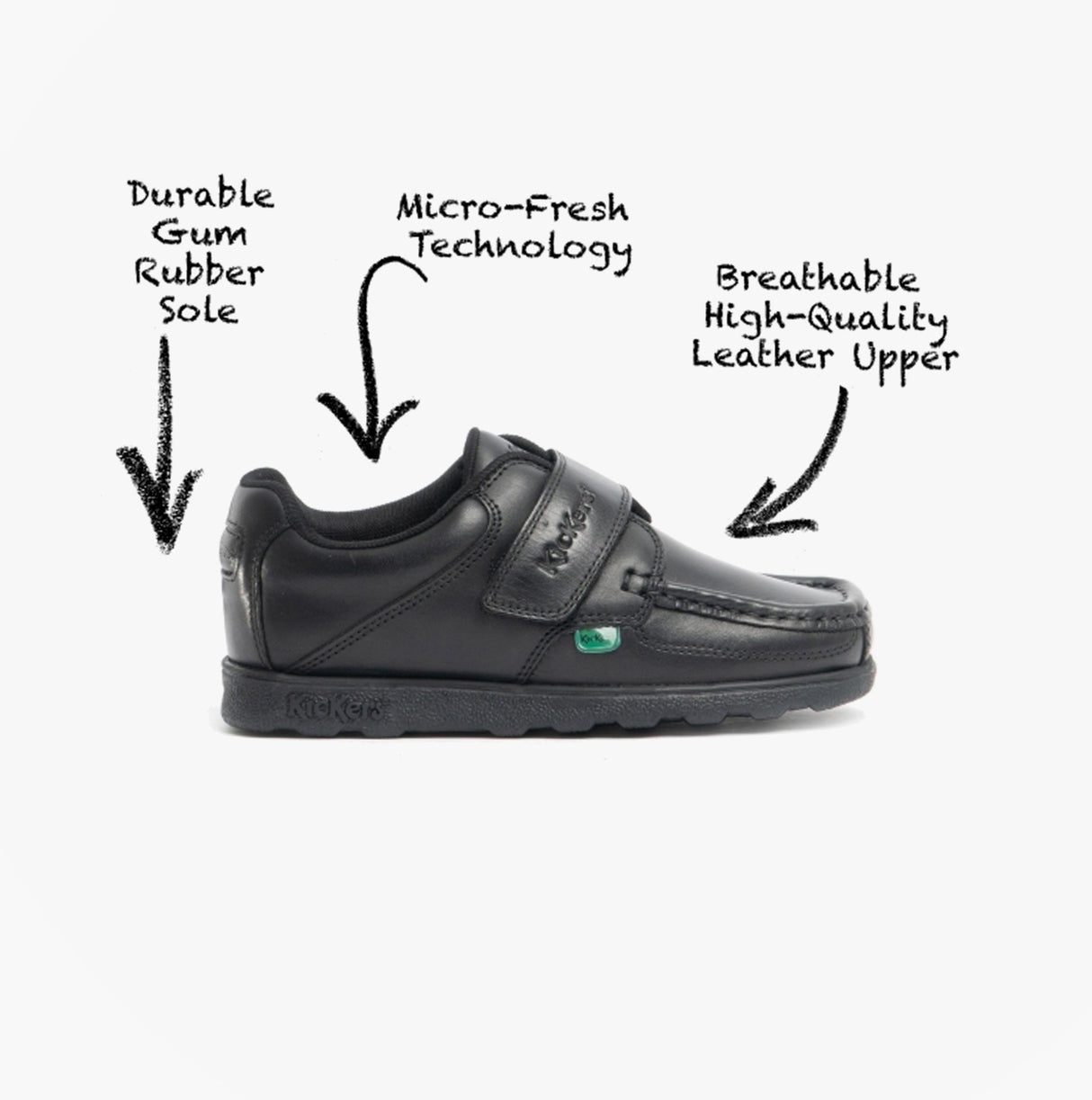 Kickers 114862 FRAGMA STRAP Boys School Shoes Black