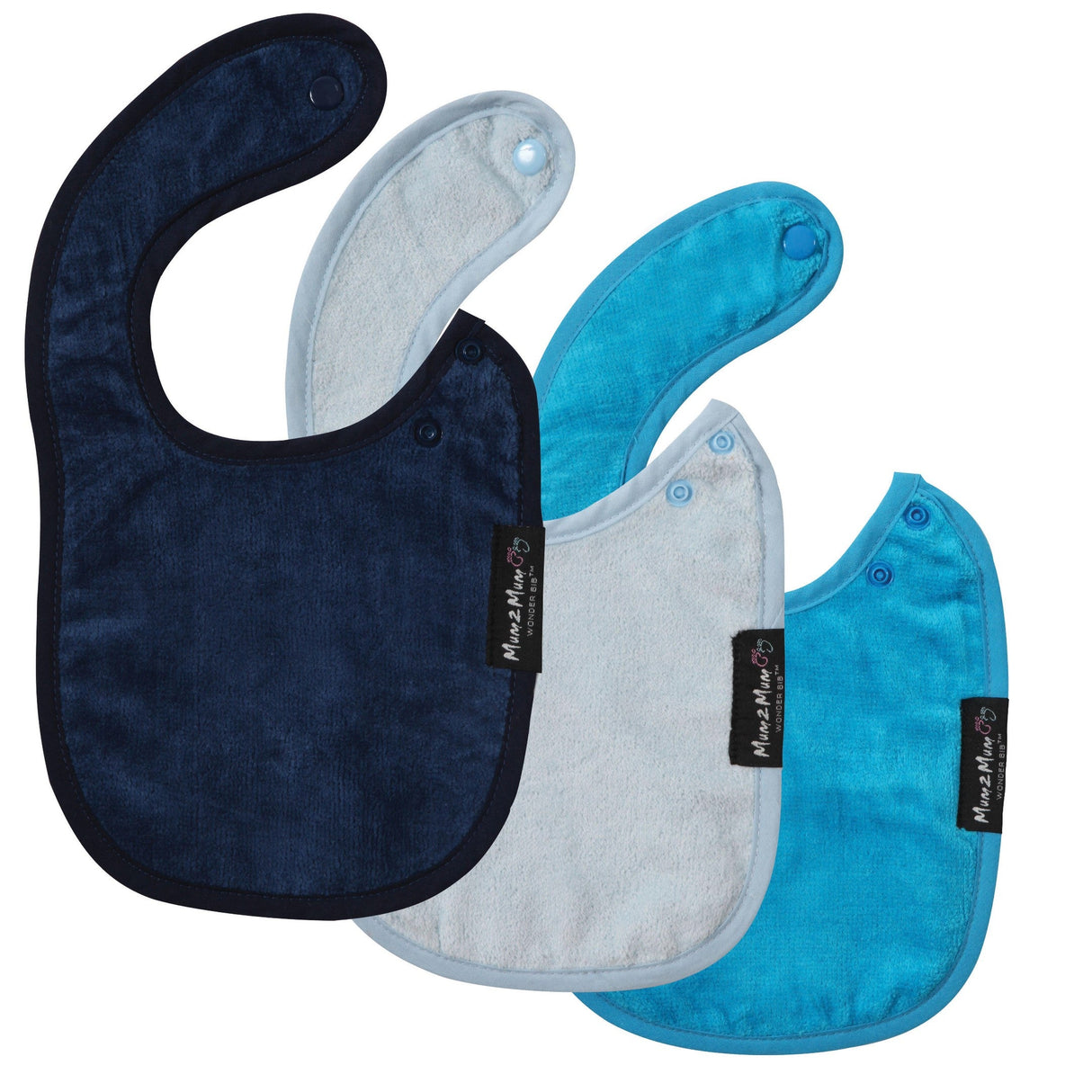 3 PACK - Mum 2 Mum Infant Wonder Bibs - Navy / Teal / Baby Blue