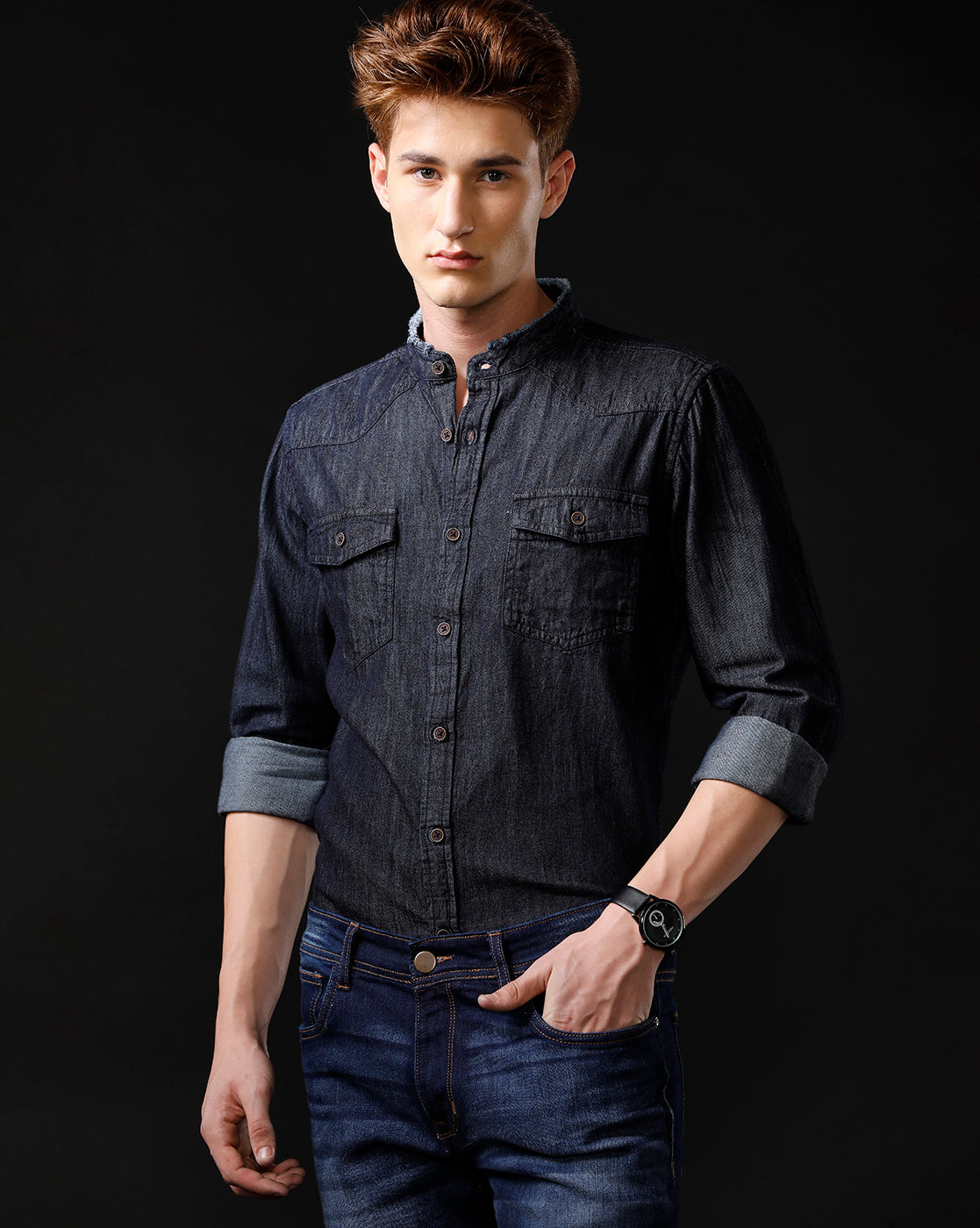 Men's Slim Fit Solid Denim Casual Shirt (MADOX)