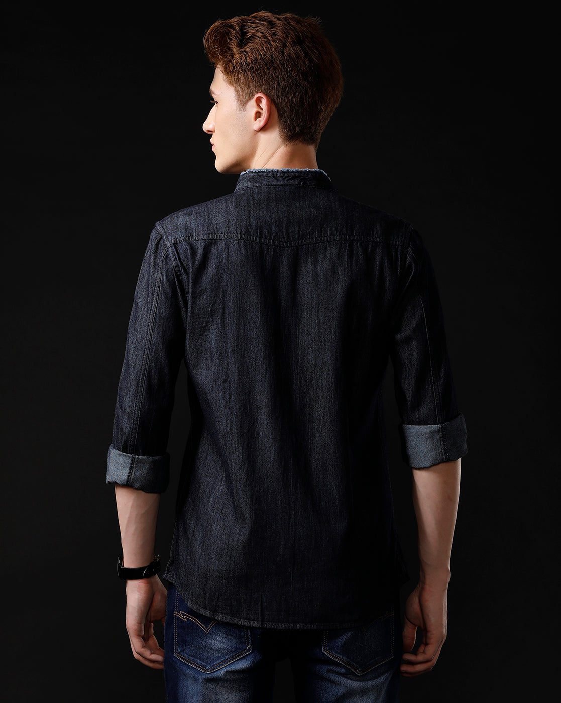 Men's Slim Fit Solid Denim Casual Shirt (MADOX)