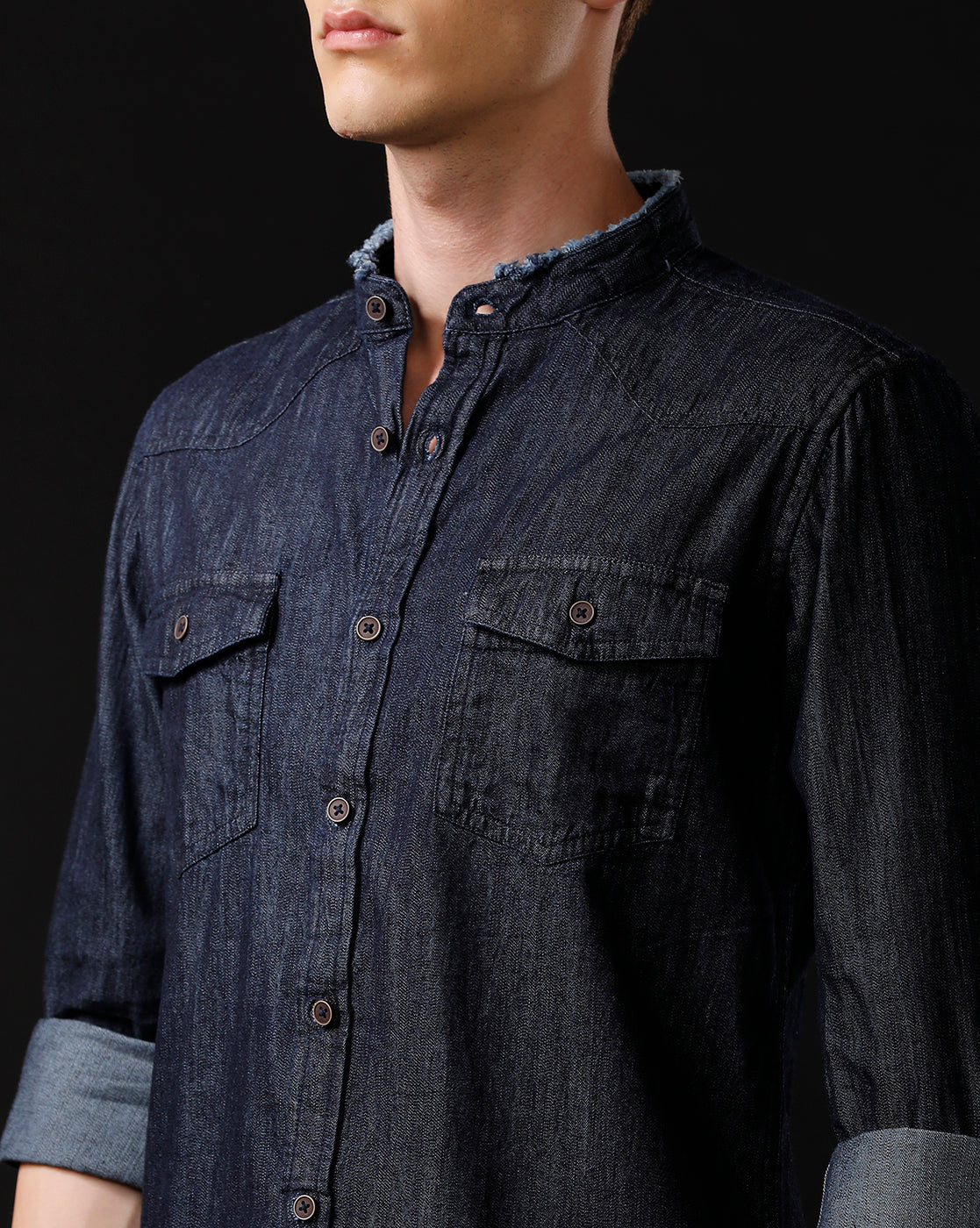 Men's Slim Fit Solid Denim Casual Shirt (MADOX)