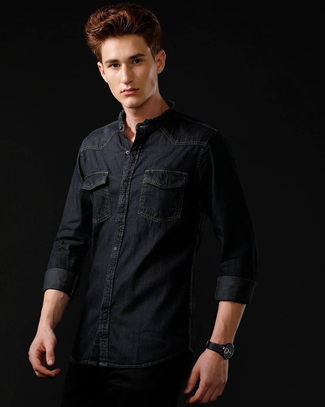 Men's Slim Fit Solid Denim Casual Shirt (MADOR)