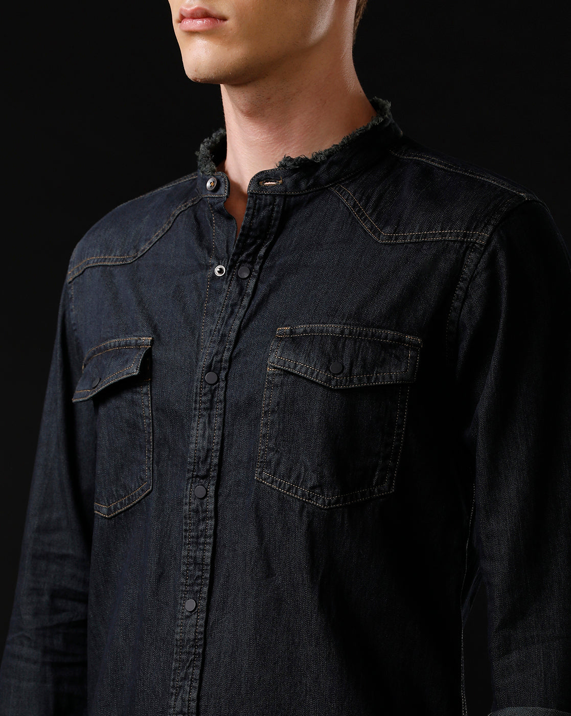 Men's Slim Fit Solid Denim Casual Shirt (MADOR)