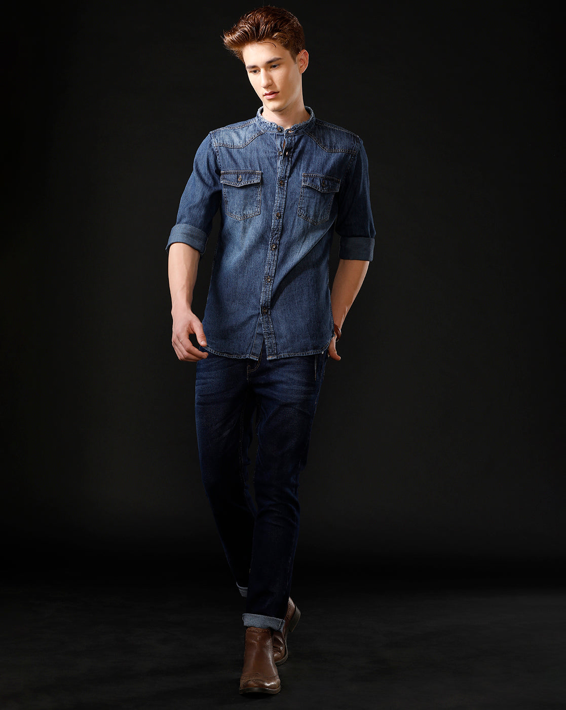Men's Slim Fit Solid Denim Casual Shirt (MADOP)