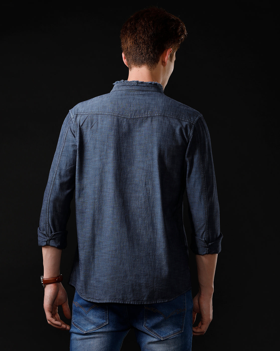 Men's Slim Fit Solid Denim Casual Shirt (MADON)
