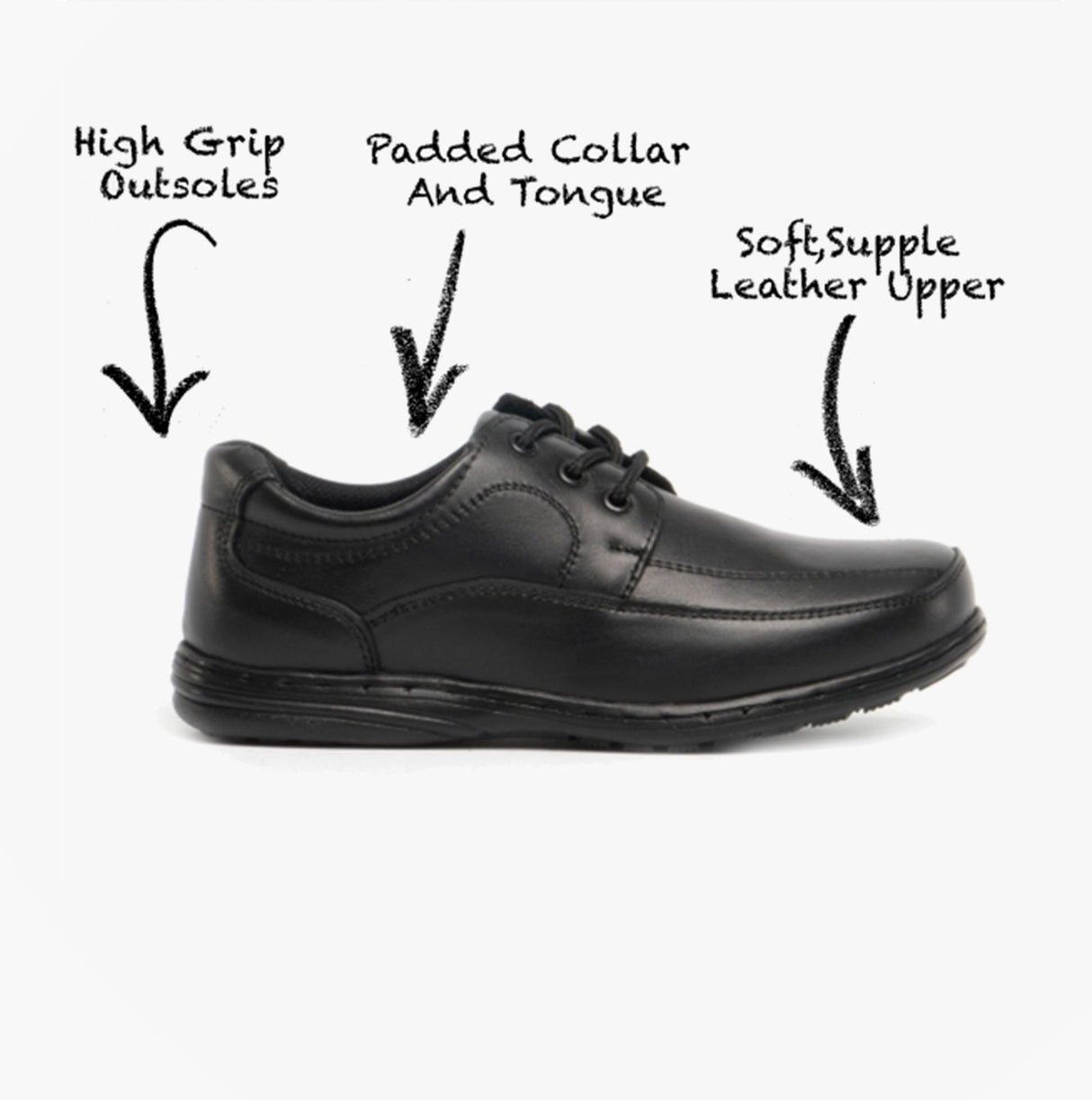 Mirak ADAM Boys Leather School Shoes Black