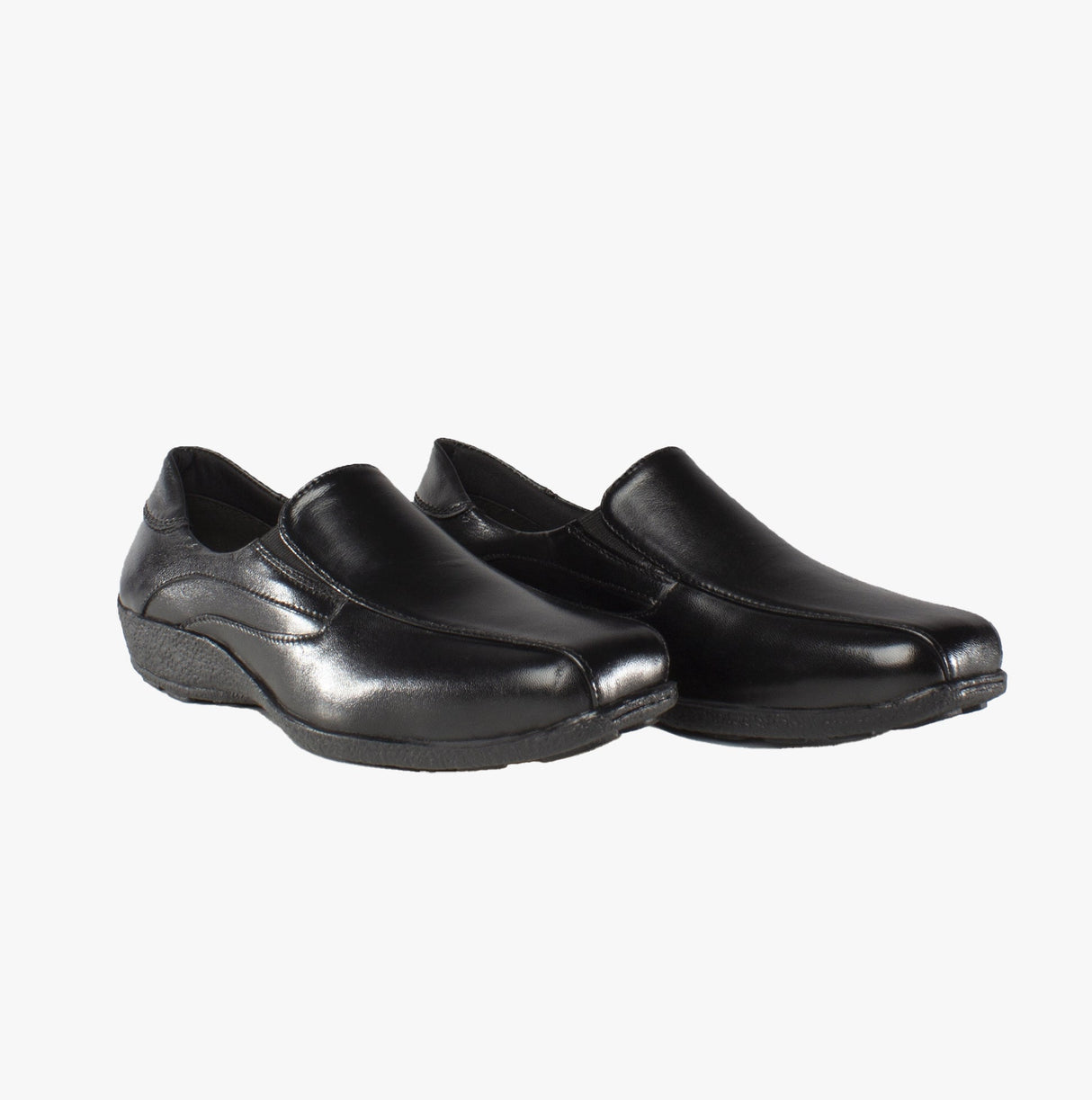 Mod Comfys DAWN Womens Soft Leather Wedge Loafers Black