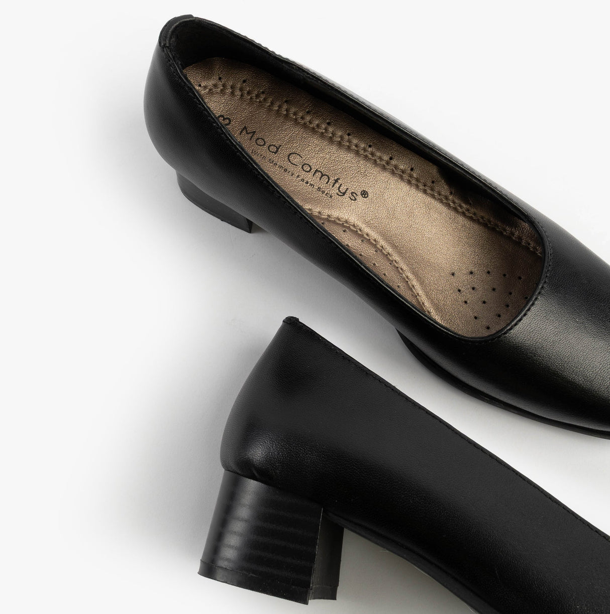 Mod Comfys TARA Womens Low Block Heel Court Shoes Black
