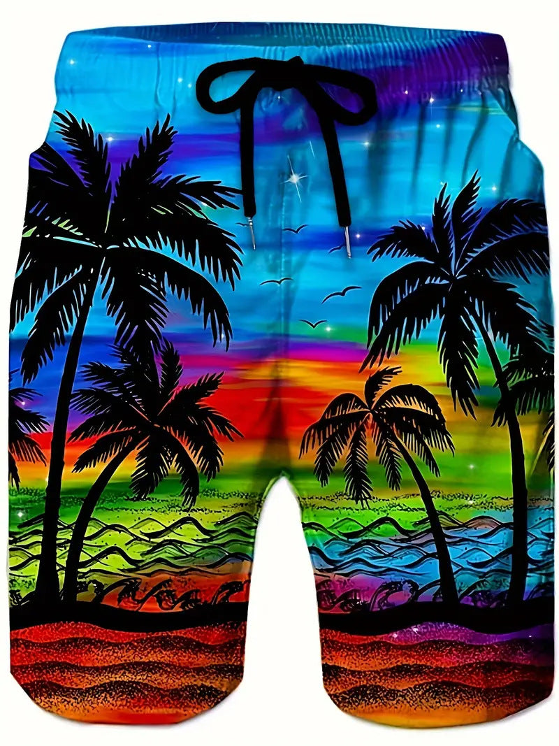 Men's Fashion Beach Coconut Tree Pattern Printed Shorts