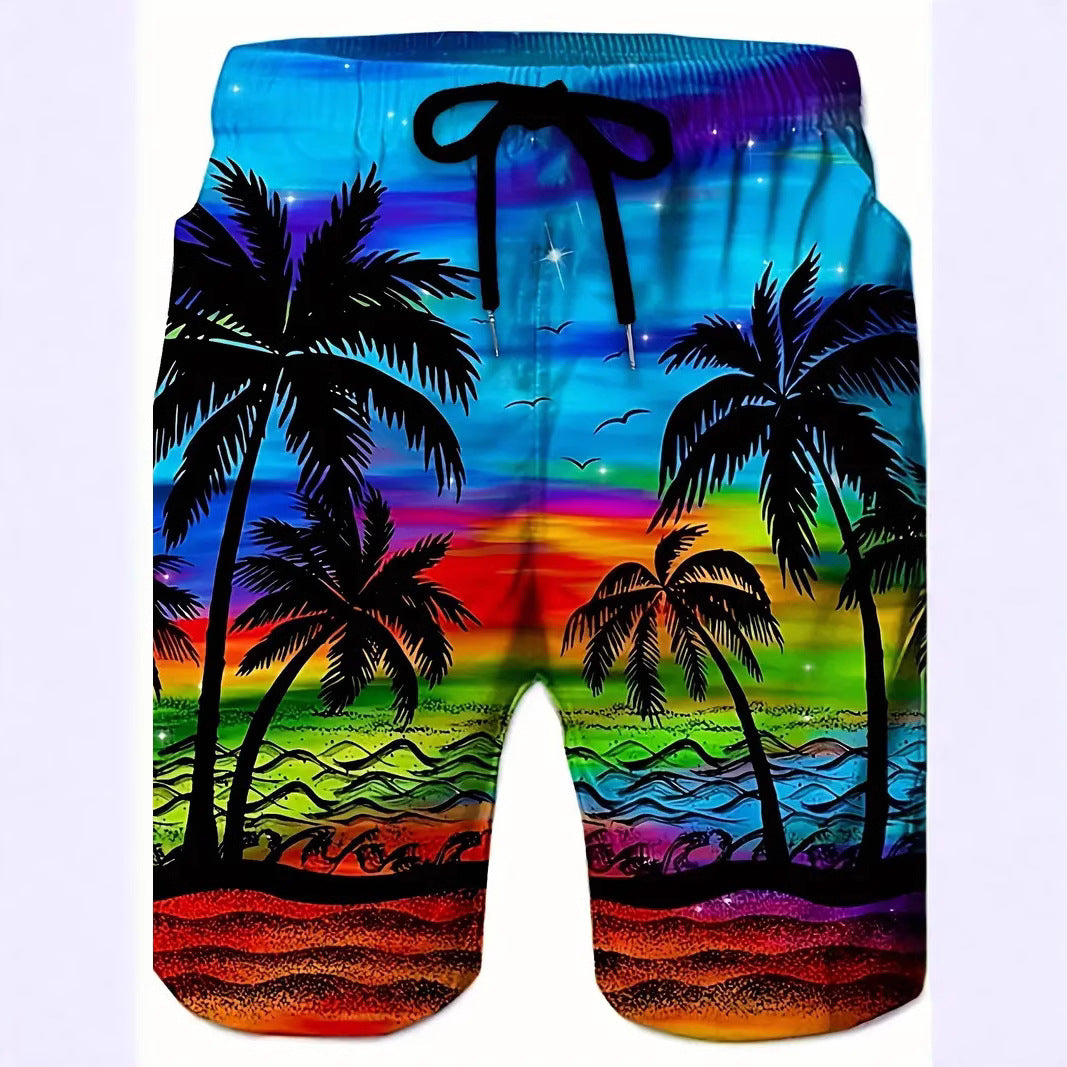 Men's Fashion Beach Coconut Tree Pattern Printed Shorts