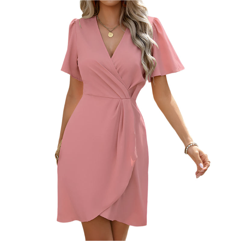 V-neck Short-sleeved Dress Summer Fashion Slim A-line Dresses Beach Clothing For Women