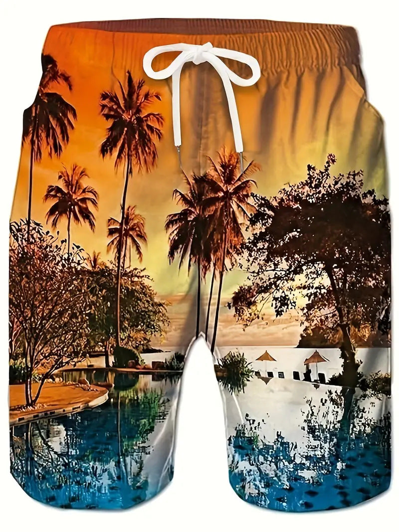 Men's Fashion Beach Coconut Tree Pattern Printed Shorts