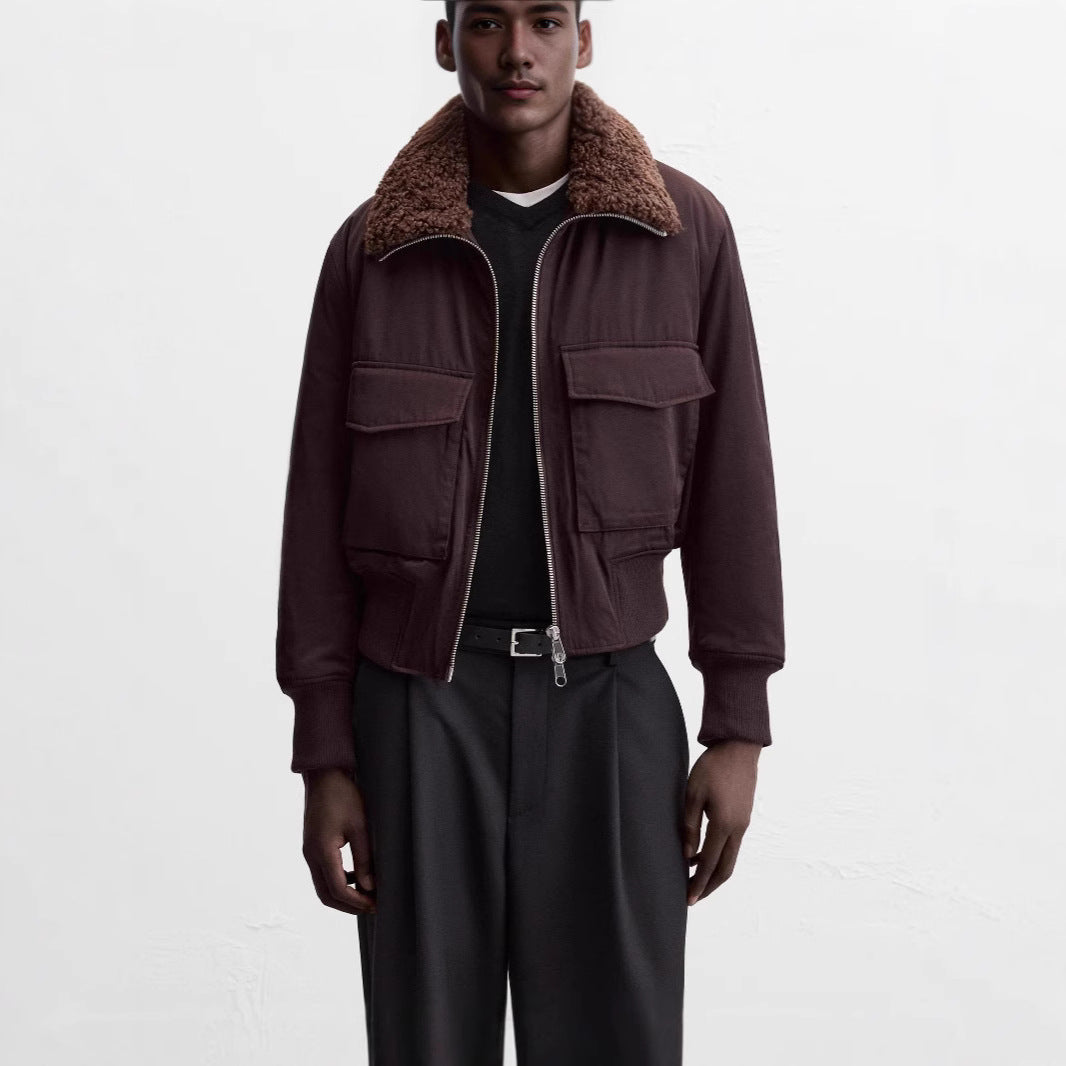 Men's Stand-Up Collar Cotton-Padded Coat – Dark Purple Winter Jacket