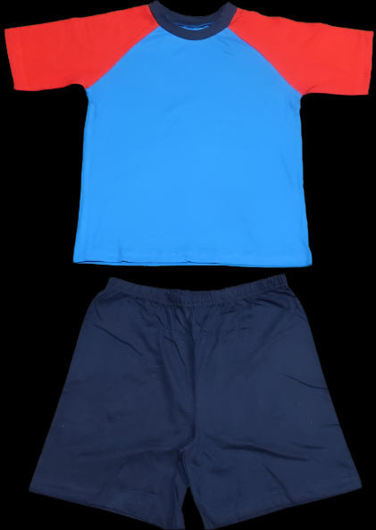 P694 BLE & RED PLAIN SHORTS AGE 7-8