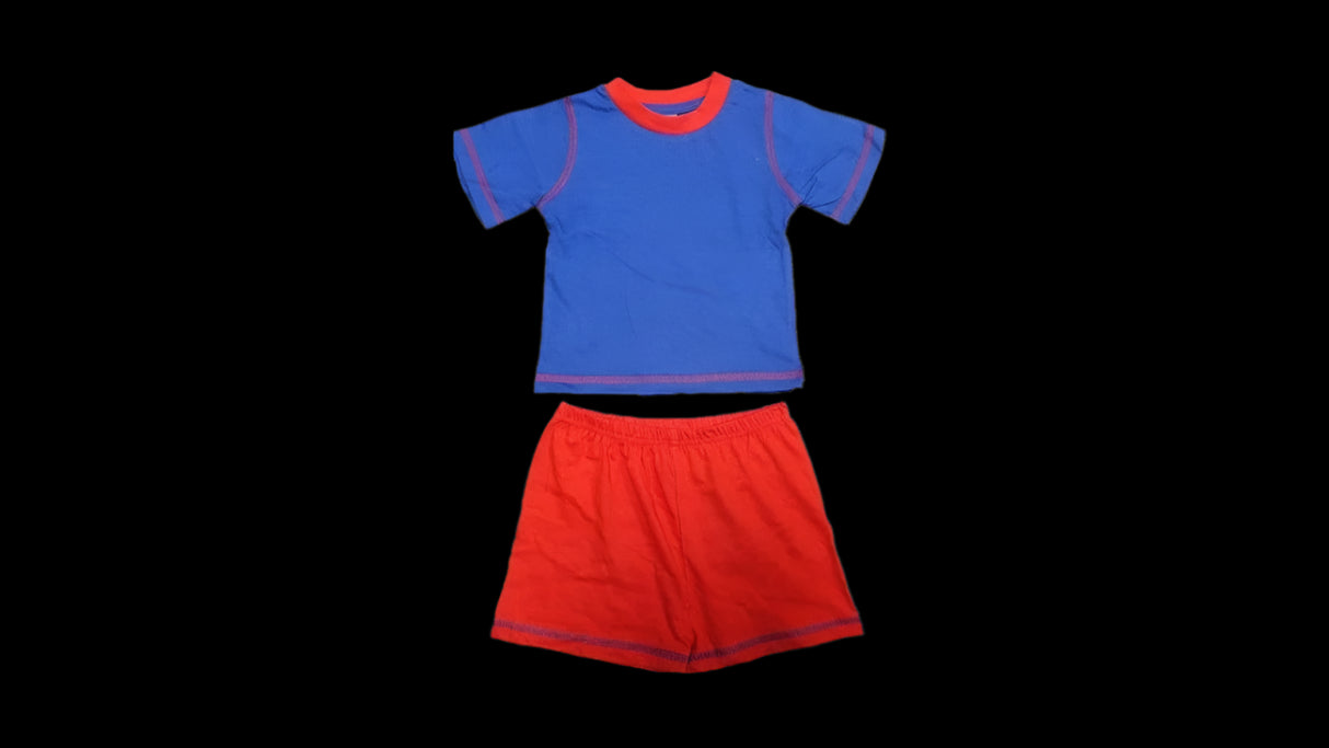 P695 PLAIN RED & BLUE SHORTS PYJAMAS - 18-24 YEARS