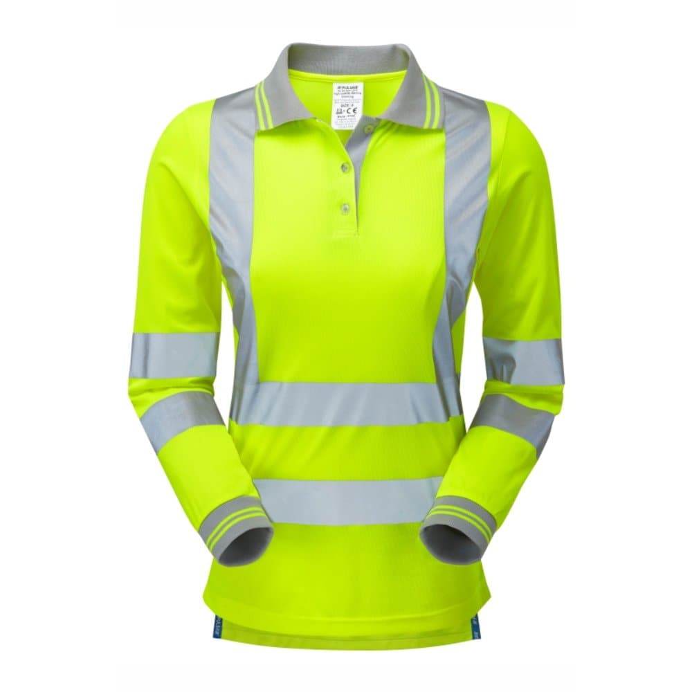 PULSAR P702 Ladies Hi-Vis Yellow Long Sleeve Polo Shirt