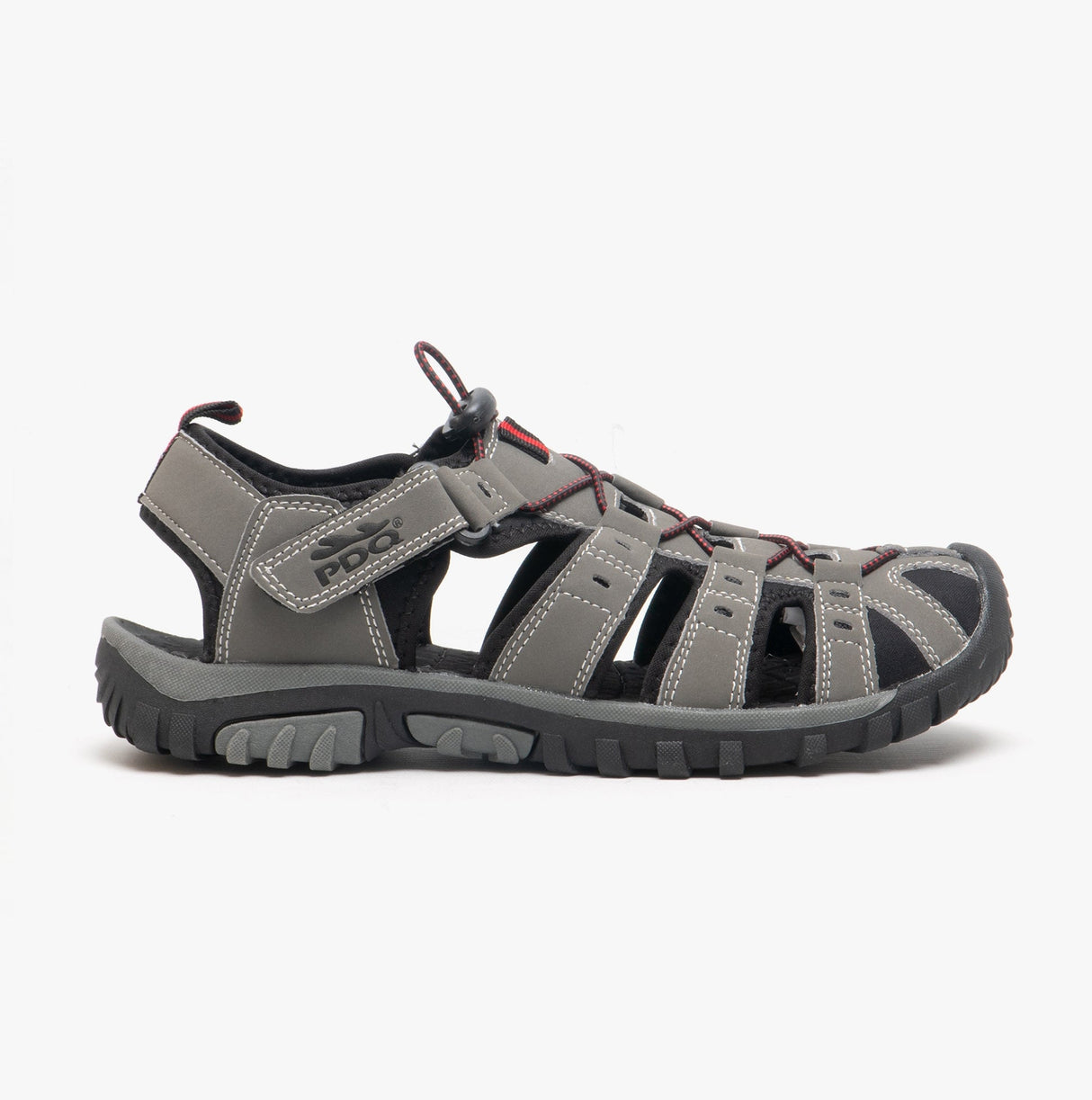 PDQ KEN Mens Nubuck Toggle Sandals Grey/Red