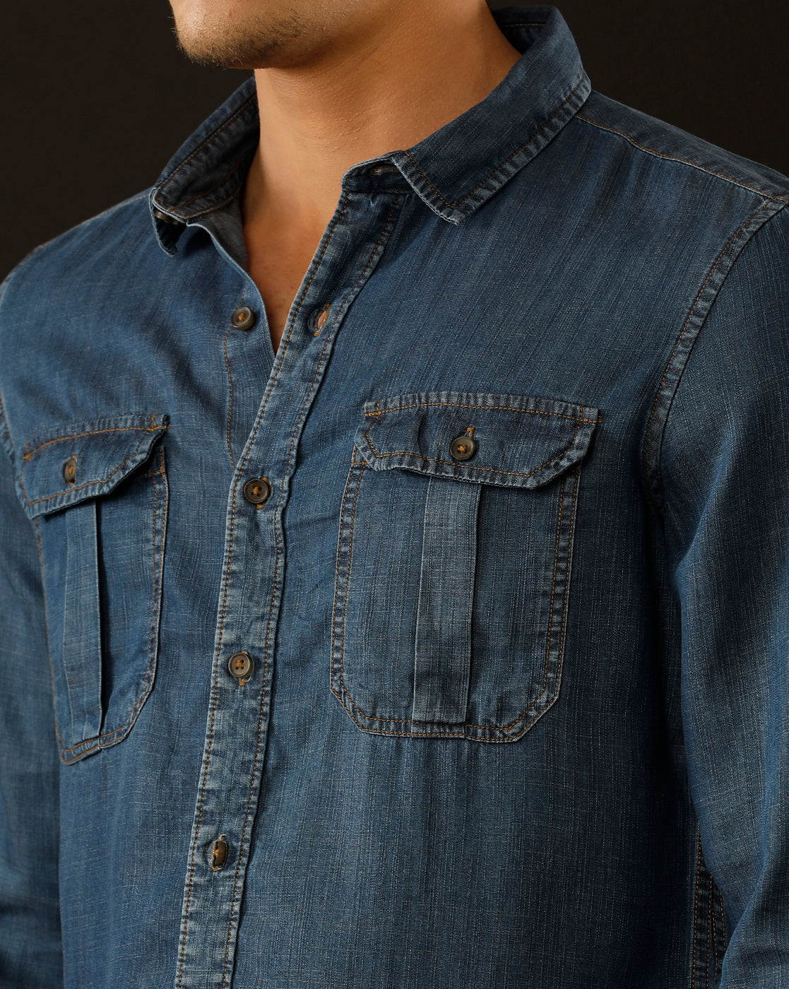 Men's Slim Fit Solid Denim Casual Shirt (POACH)