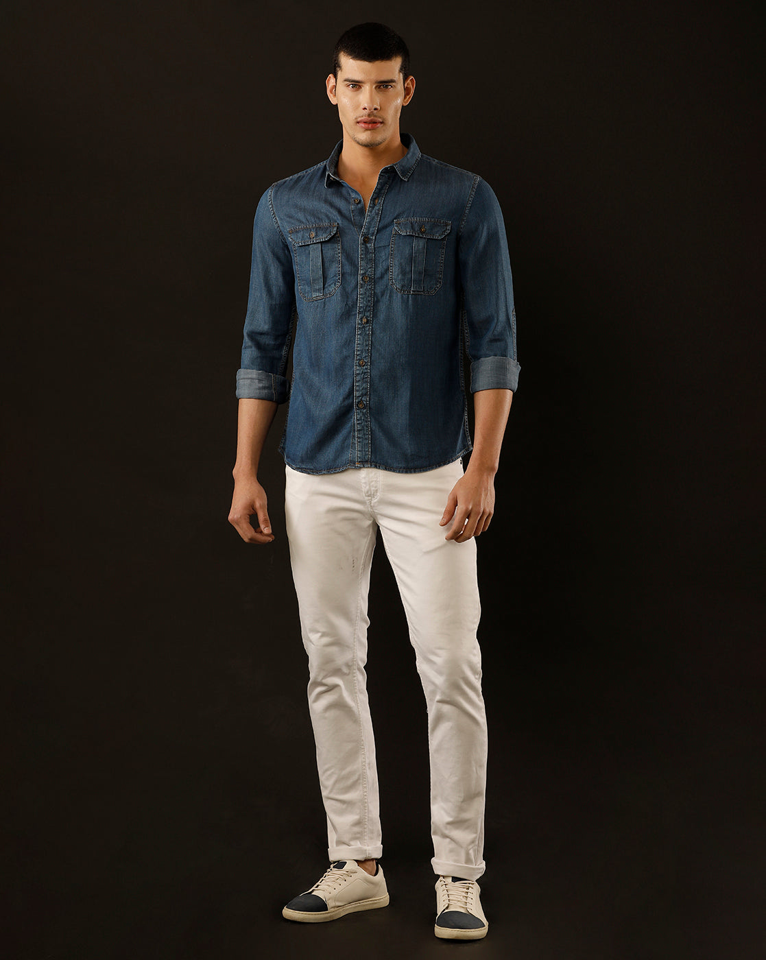 Men's Slim Fit Solid Denim Casual Shirt (POACH)