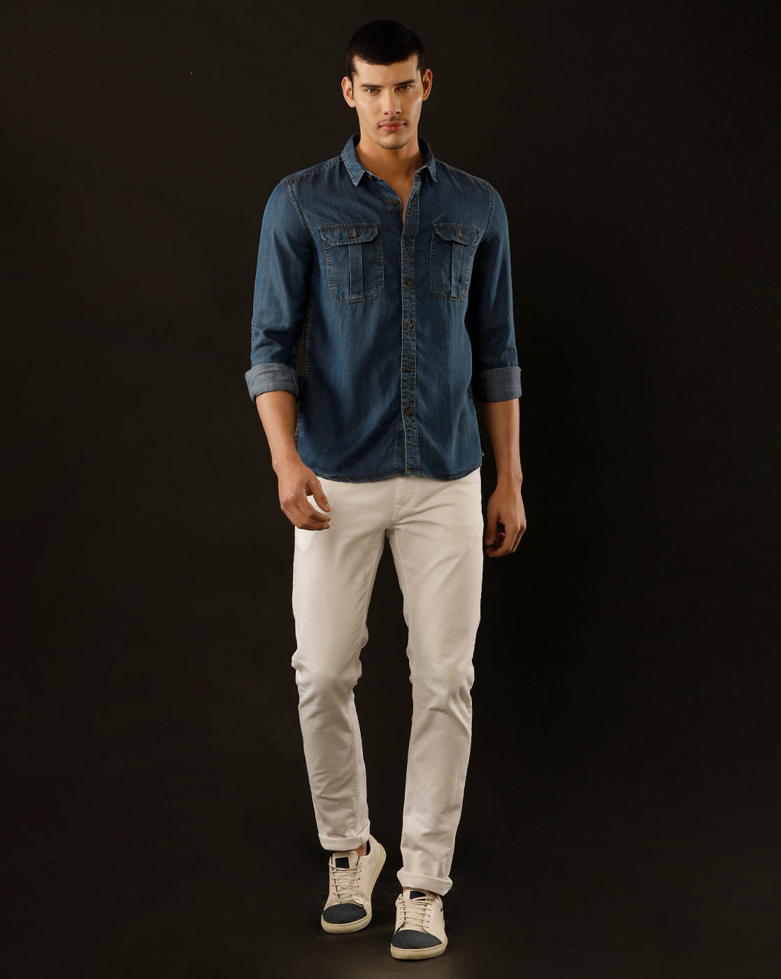 Men's Slim Fit Solid Denim Casual Shirt (POACH)