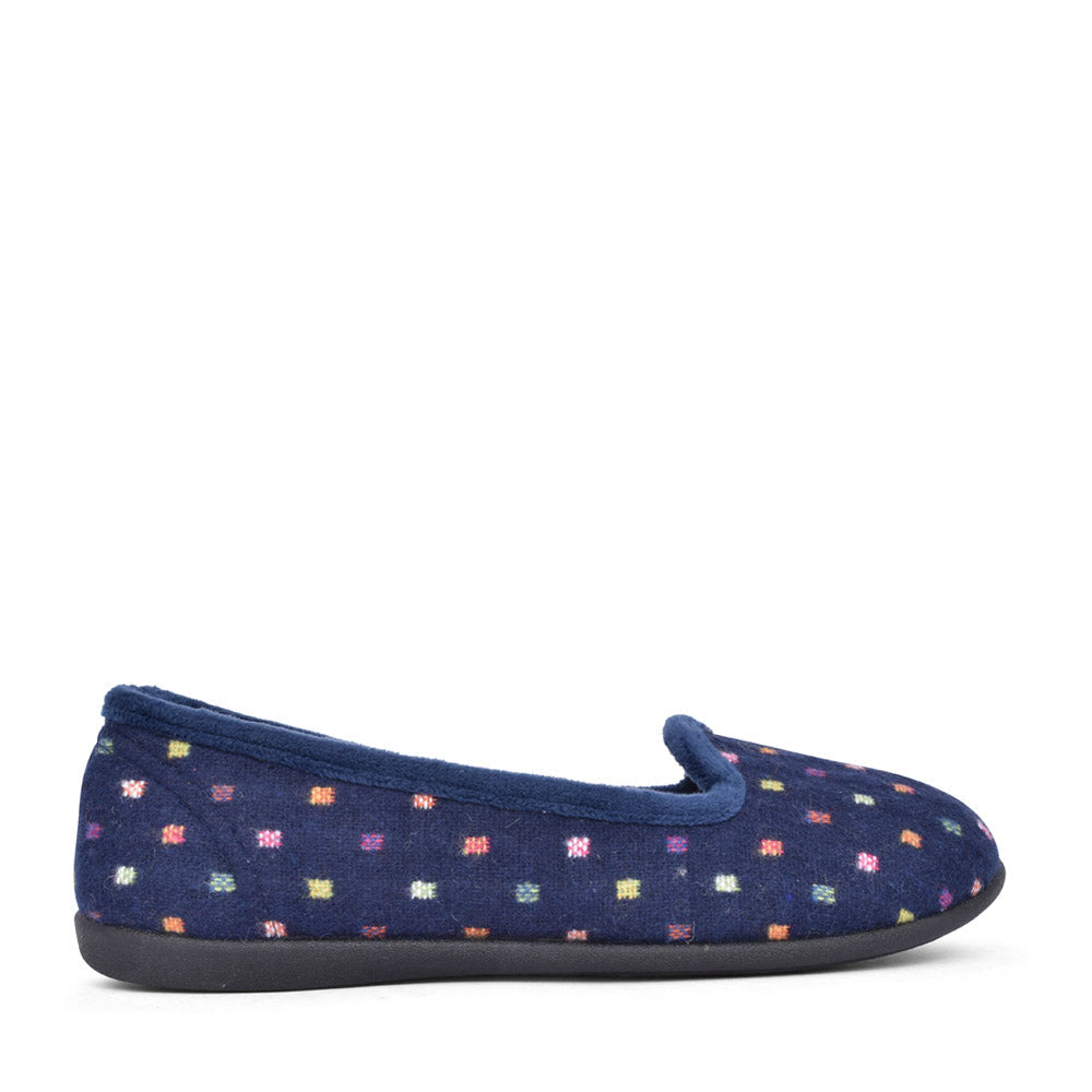 Padders ALBERTINE Womens Ballerina Slippers Navy Woven Spot
